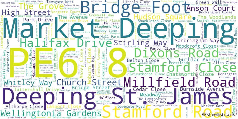 A word cloud for the PE6 8 postcode